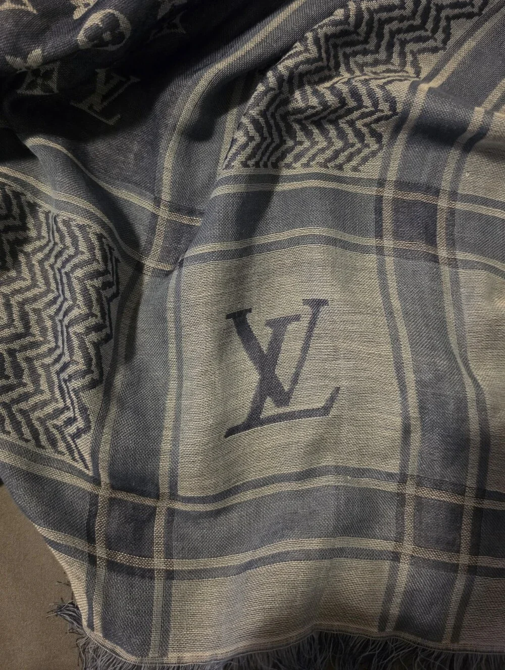 Luxury Monogram Pattern Blue Cream Throw/Scarf
